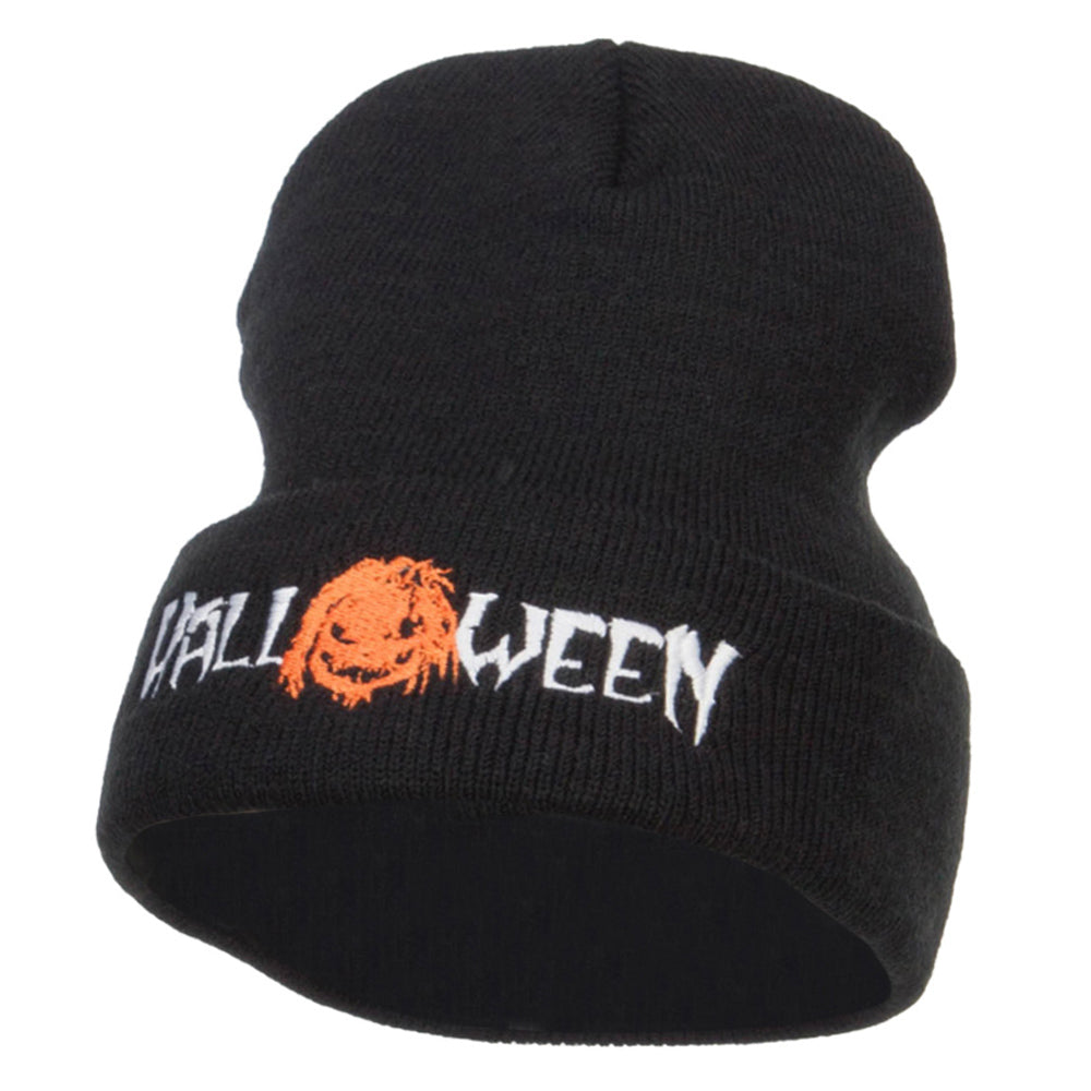 Halloween Monster Embroidered Long Beanie - Black OSFM