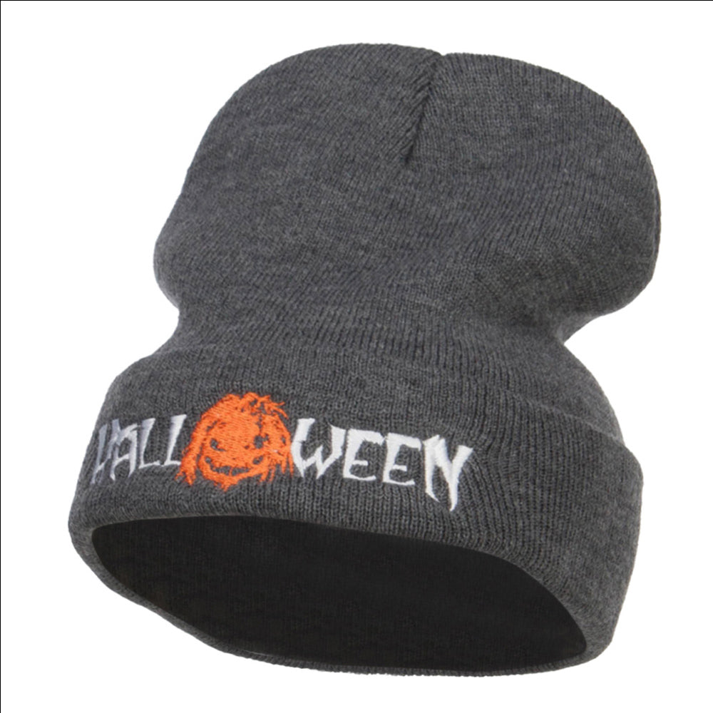 Halloween Monster Embroidered Long Beanie - Dk Grey OSFM