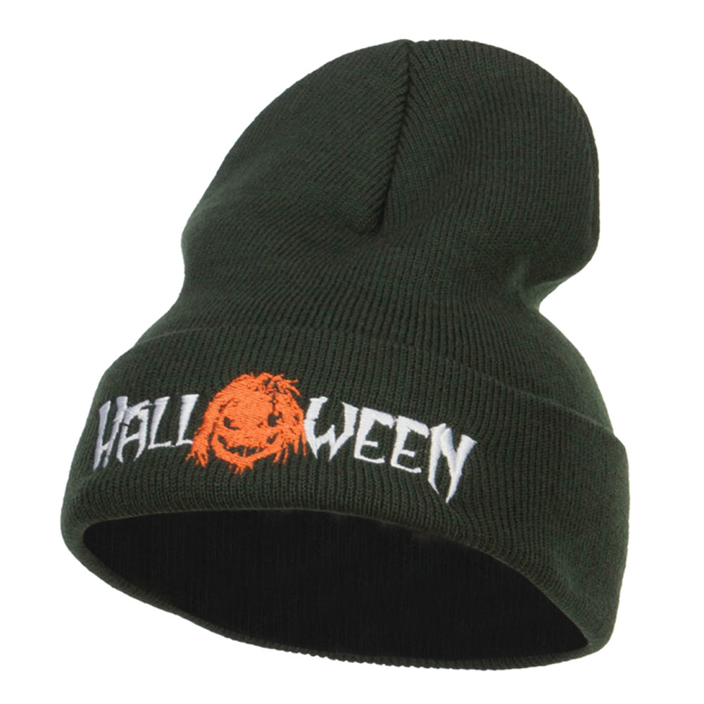Halloween Monster Embroidered Long Beanie - Olive OSFM