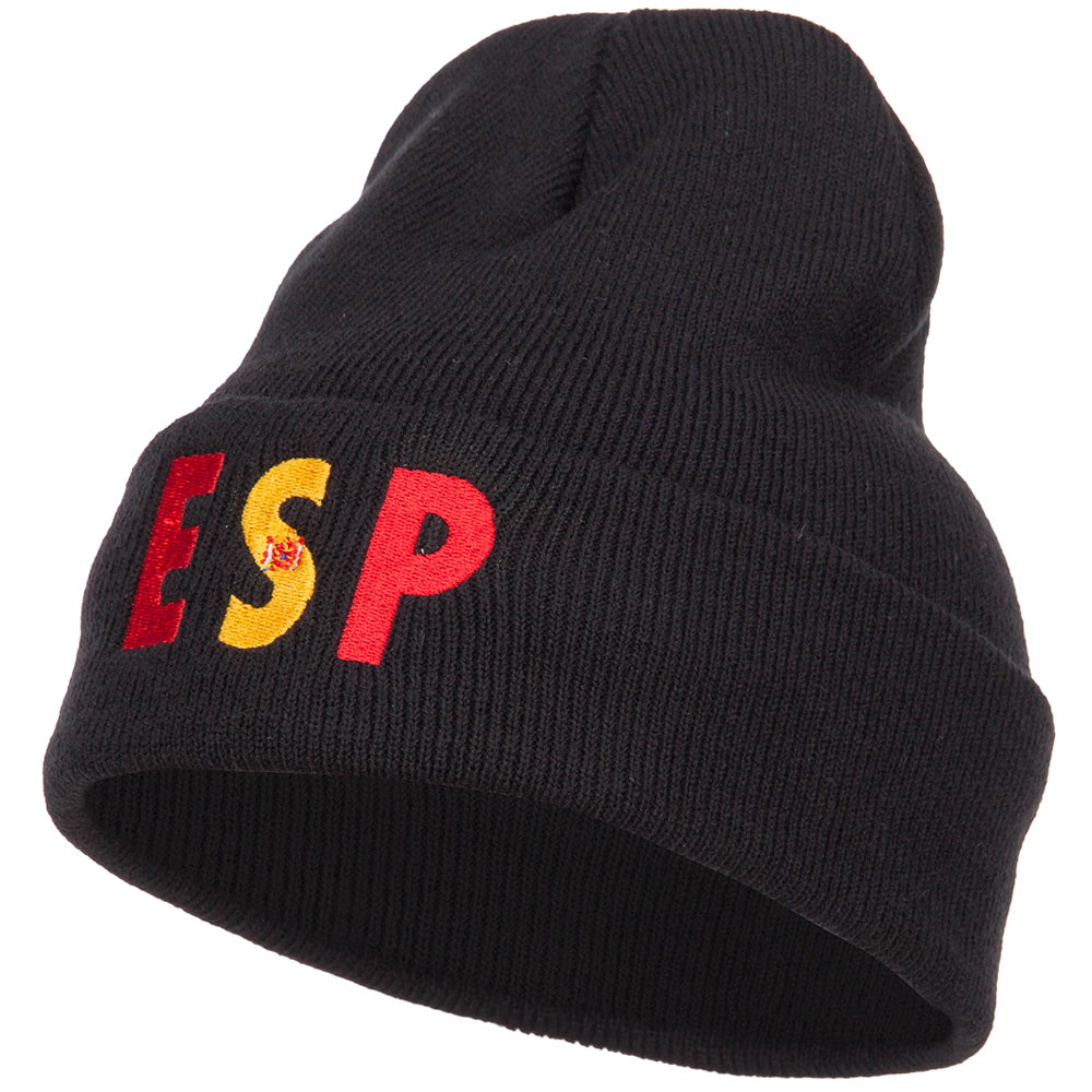 Spain ESP Flag Embroidered Long Beanie - Black OSFM