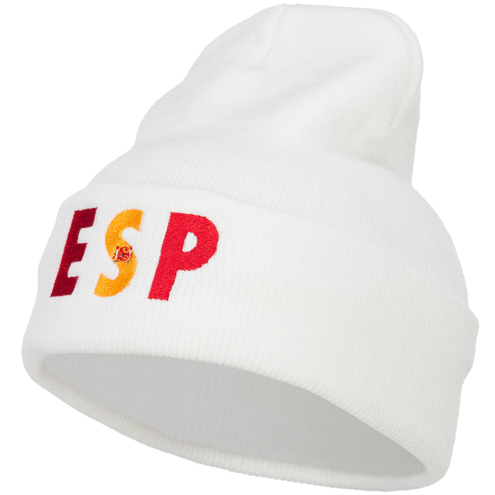 Spain ESP Flag Embroidered Long Beanie - White OSFM