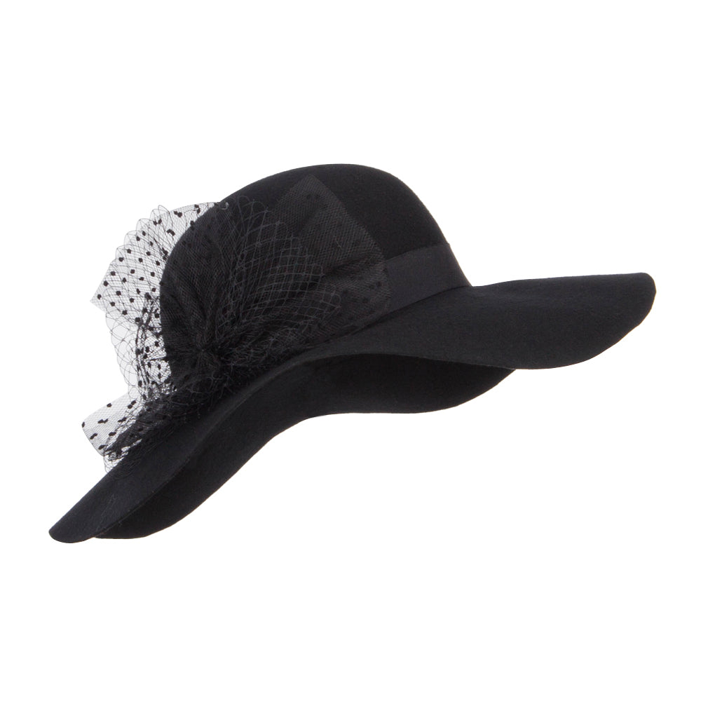 Net Wool Felt Dressy Hat - Black OSFM