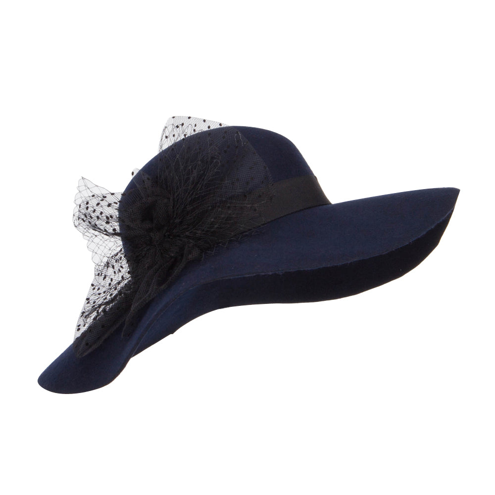 Net Wool Felt Dressy Hat - Navy OSFM