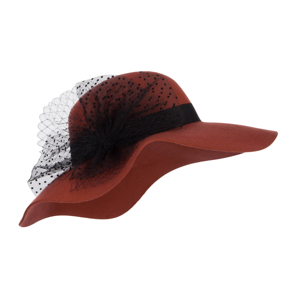 Net Wool Felt Dressy Hat - Rust OSFM