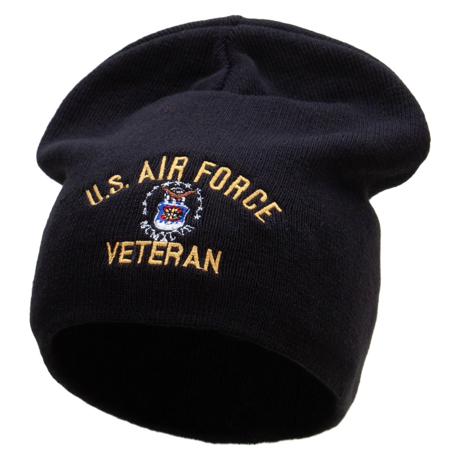 US Air Force Veteran Big Size Superior Cotton Short Knit Beanie - Black XL-3XL