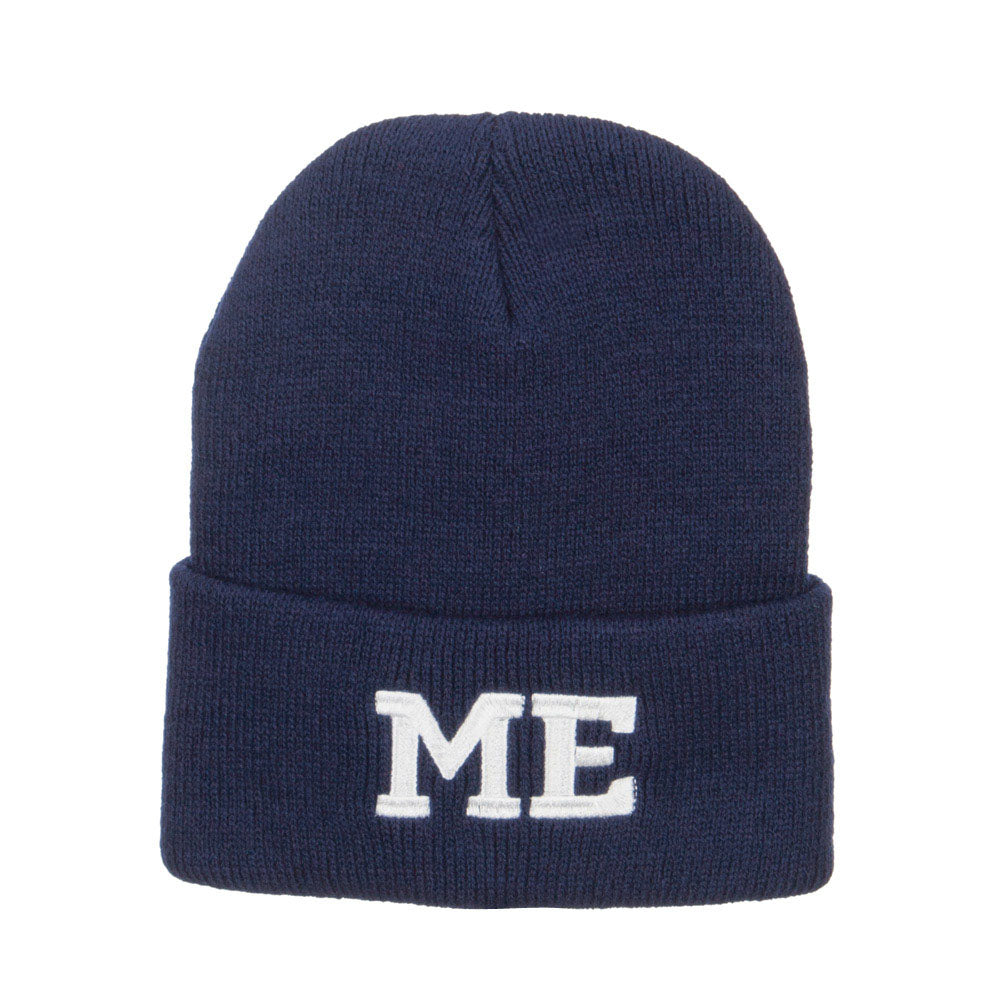 ME Maine State Embroidered Long Beanie - Navy OSFM