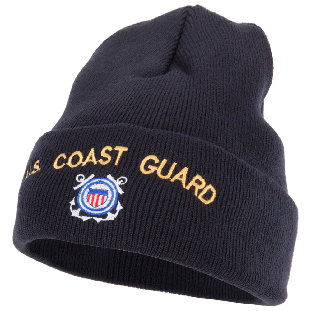 US Coast Guard Logo Embroidered 12 Inch Long Knitted Beanie - Navy OSFM