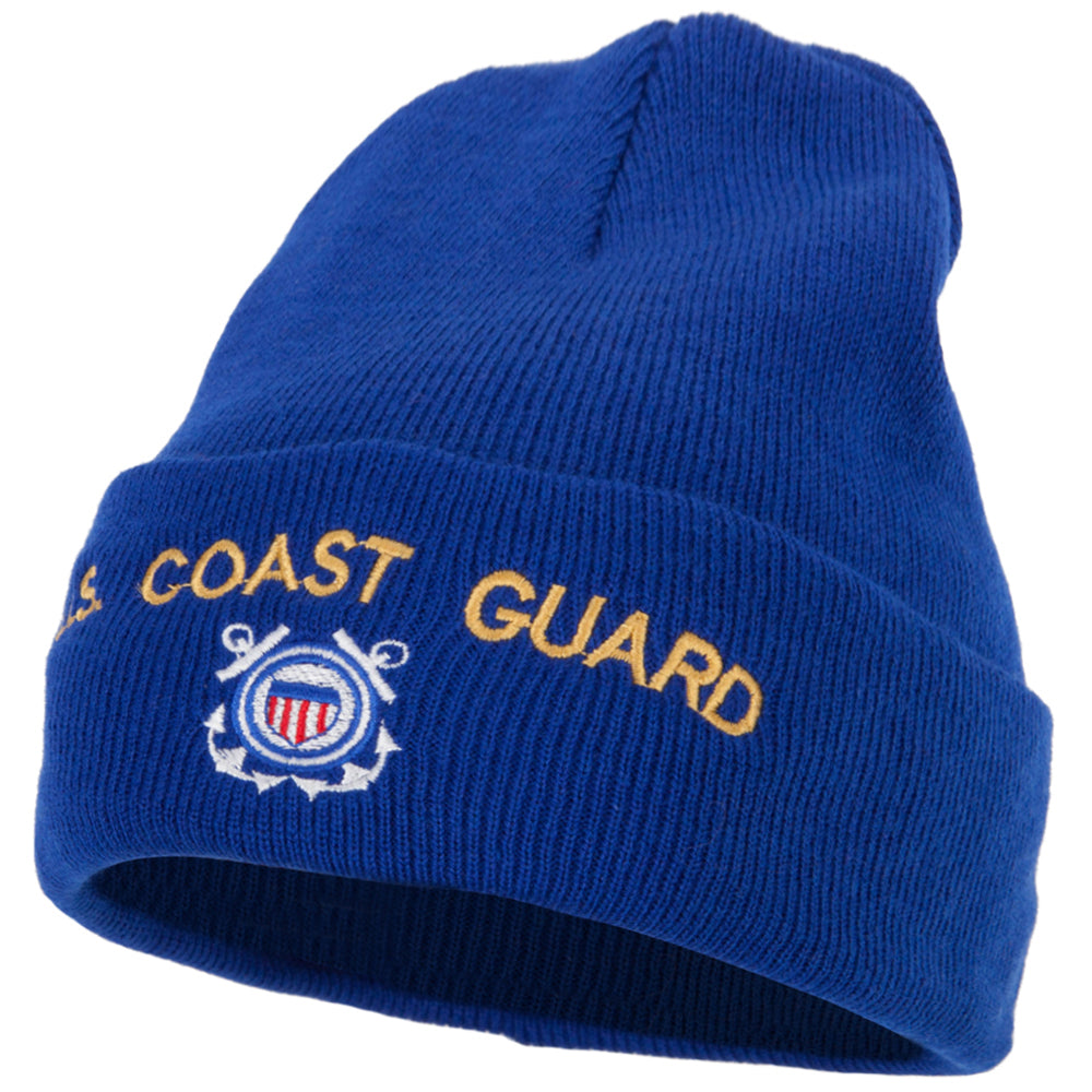 US Coast Guard Logo Embroidered 12 Inch Long Knitted Beanie - Royal OSFM