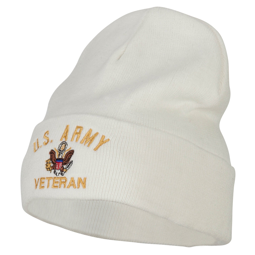 US Army Veteran Embroidered Big Size Long Beanie - White XL-3XL