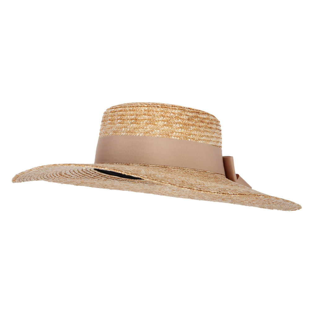 Women&#039;s Fine Weave Straw Double Bow Trim Extra Large Brim Sun Hat - Natural OSFM