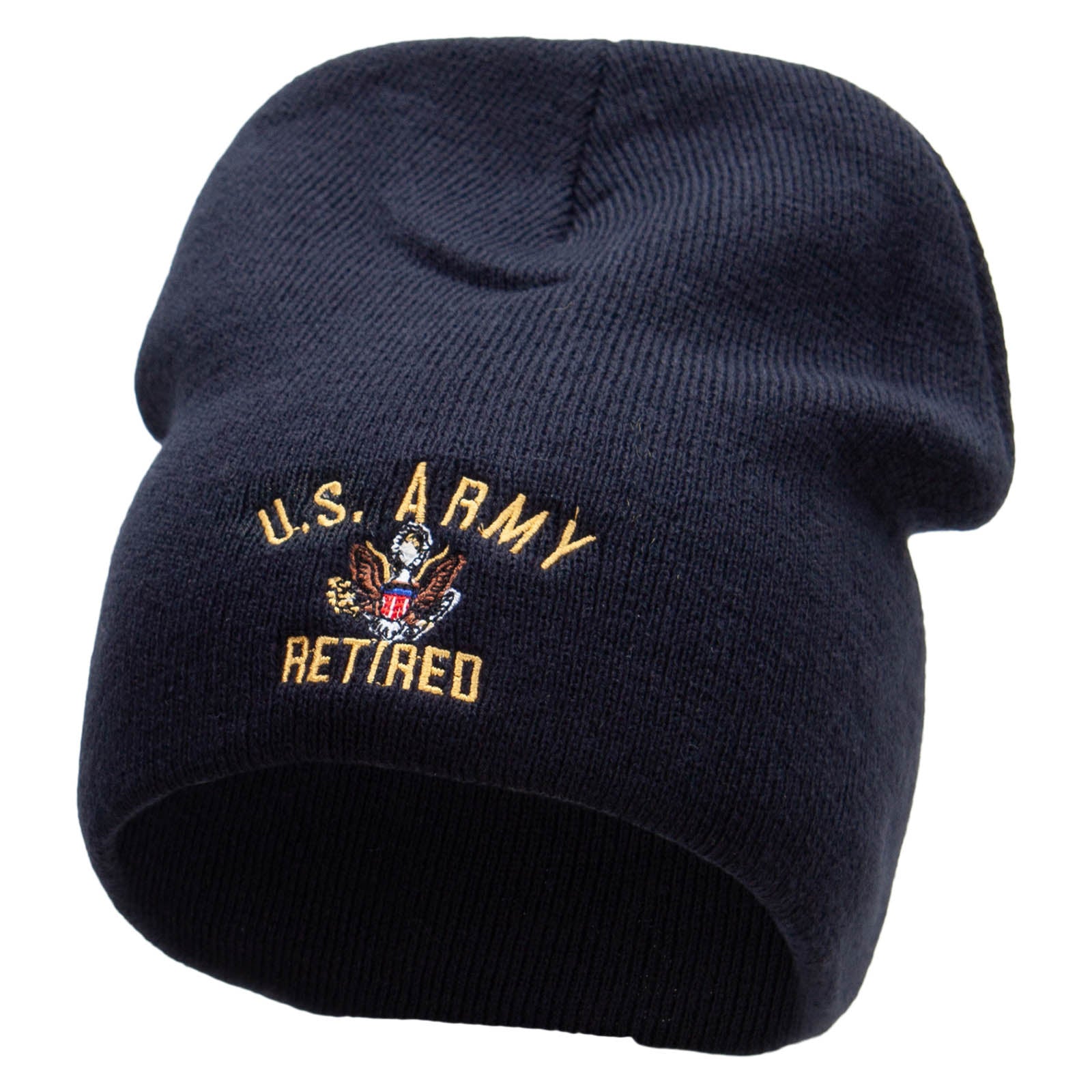 US Army Retired Military Embroidered Big Size 8 Inch New Solid Color Short Beanie - Navy XL-3XL