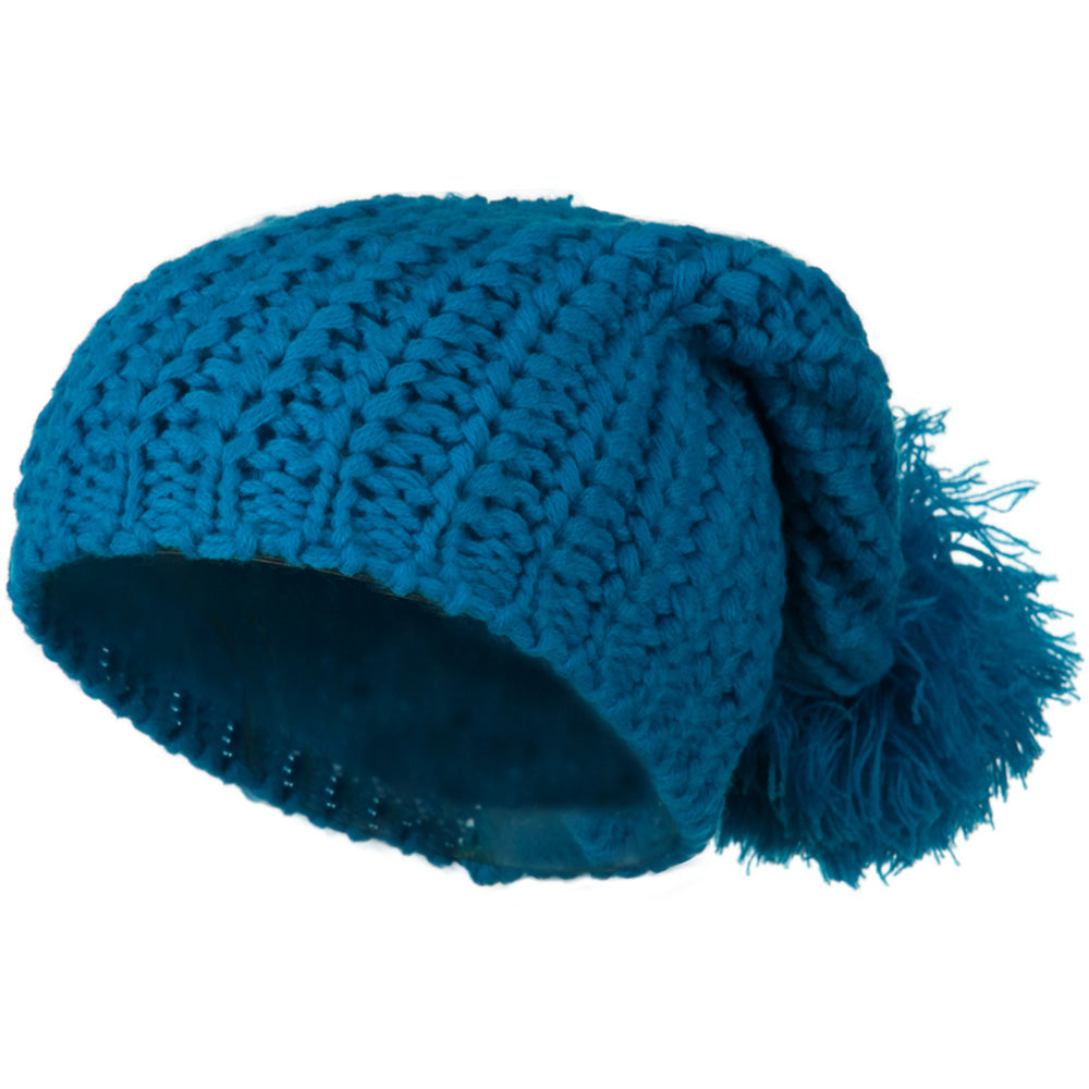 Fall Back Pom Pom Knit Hat - Turquoise OSFM