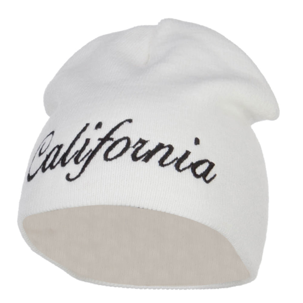 California Embroidered Short Beanie - White OSFM