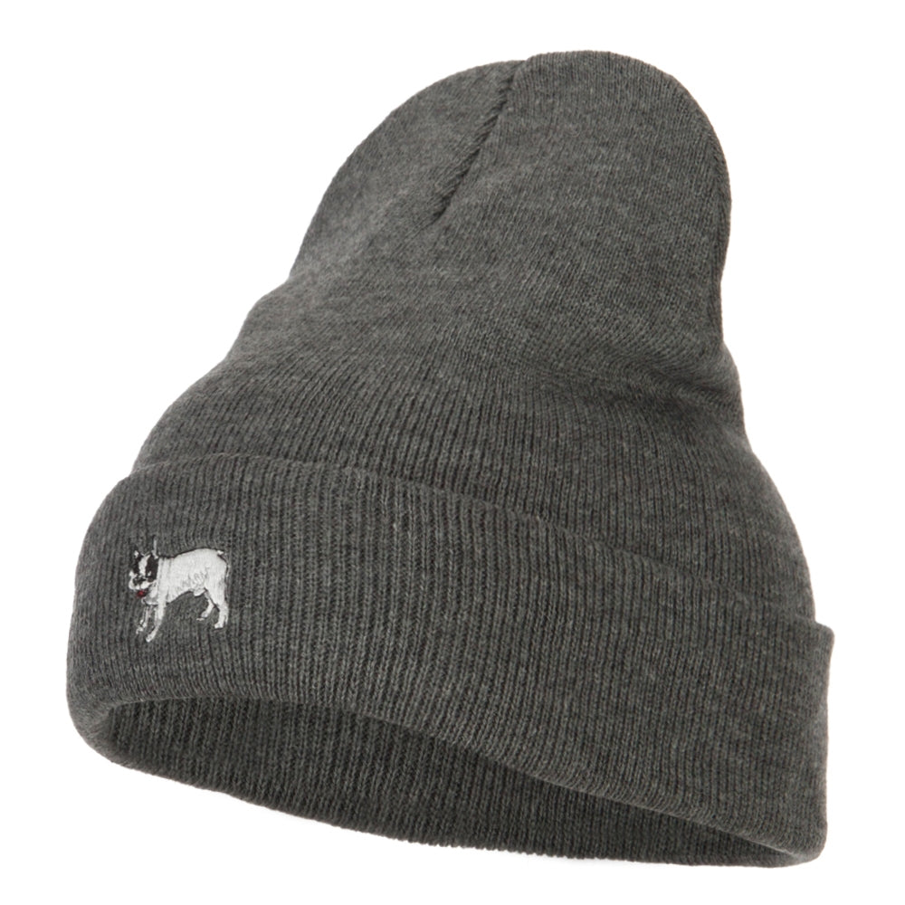 French Bulldog Embroidered Long Beanie - Dk Grey OSFM