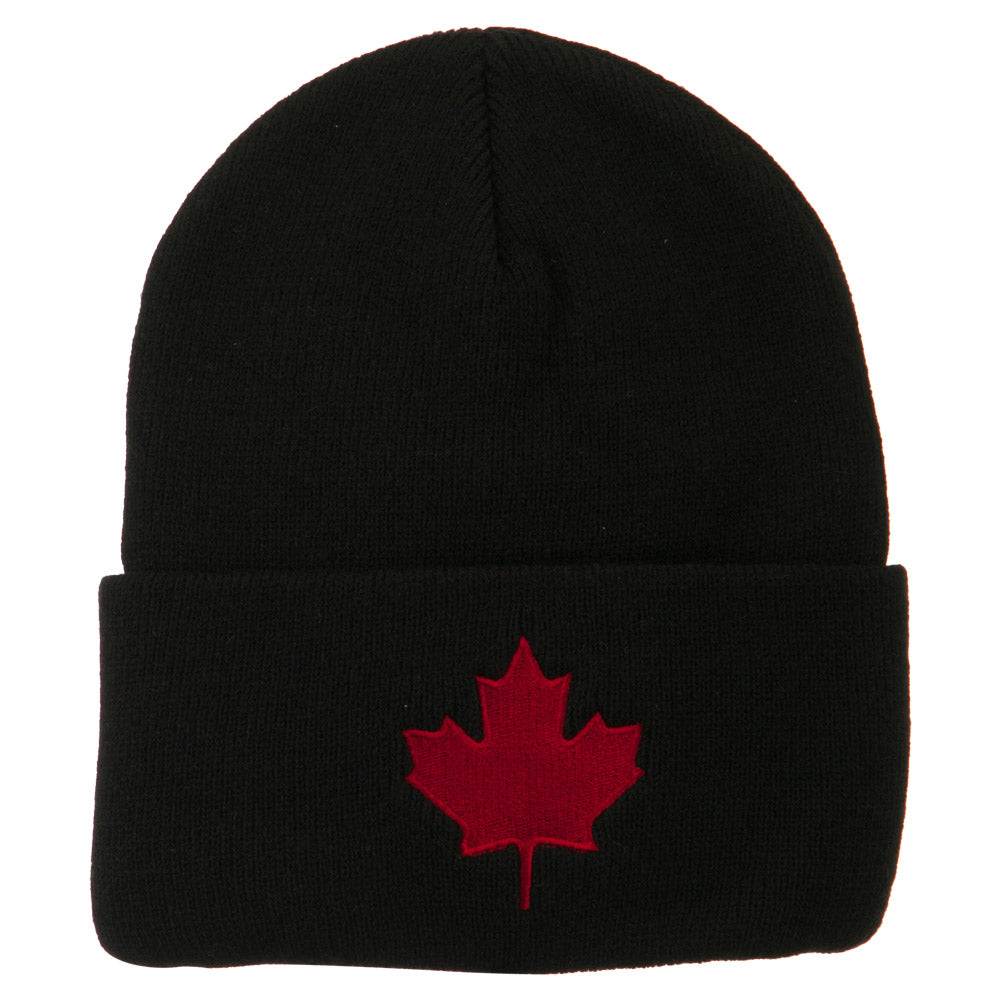Canada Maple Leaf Embroidered Long Beanie - Black OSFM