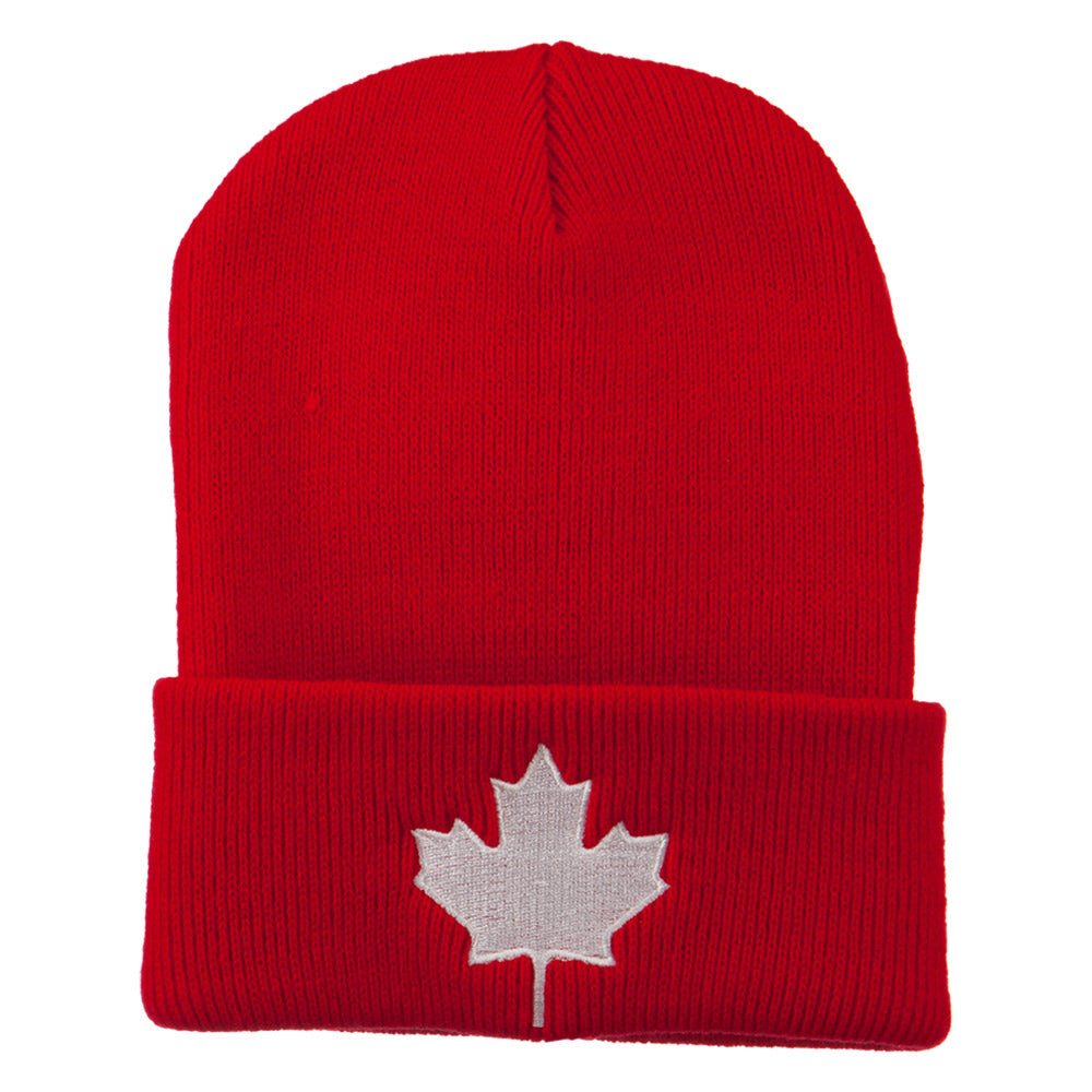 Canada Maple Leaf Embroidered Long Beanie - Red OSFM