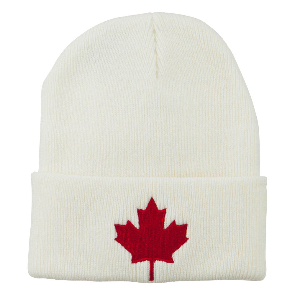 Canada Maple Leaf Embroidered Long Beanie - White OSFM