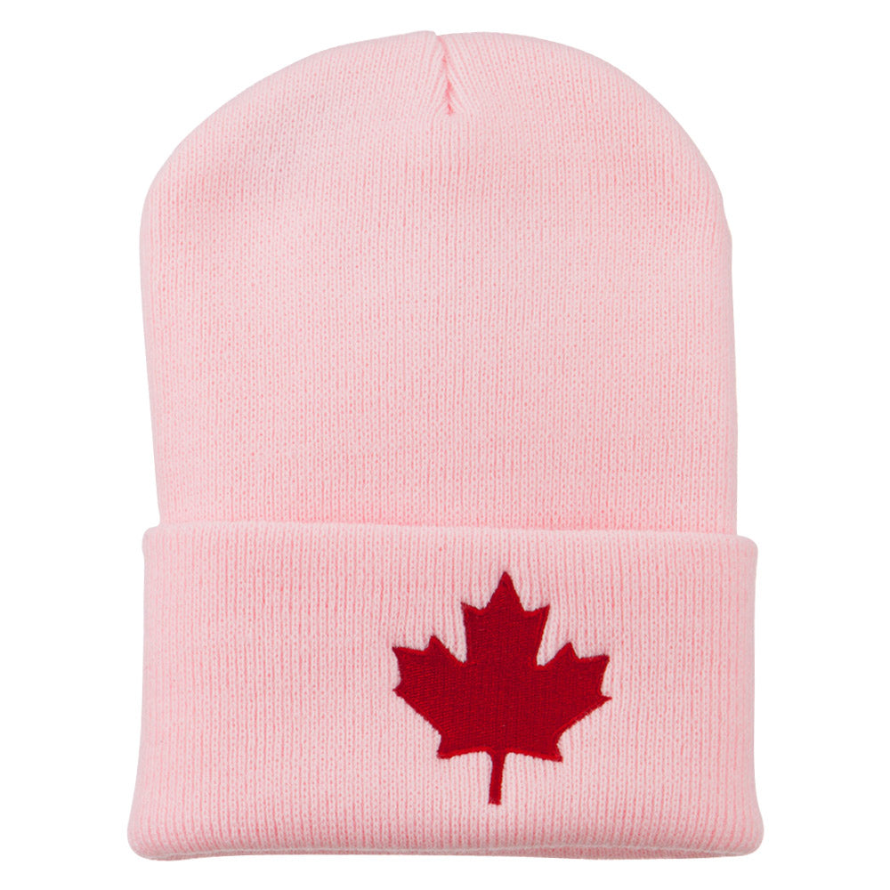 Canada Maple Leaf Embroidered Long Beanie - Pink OSFM