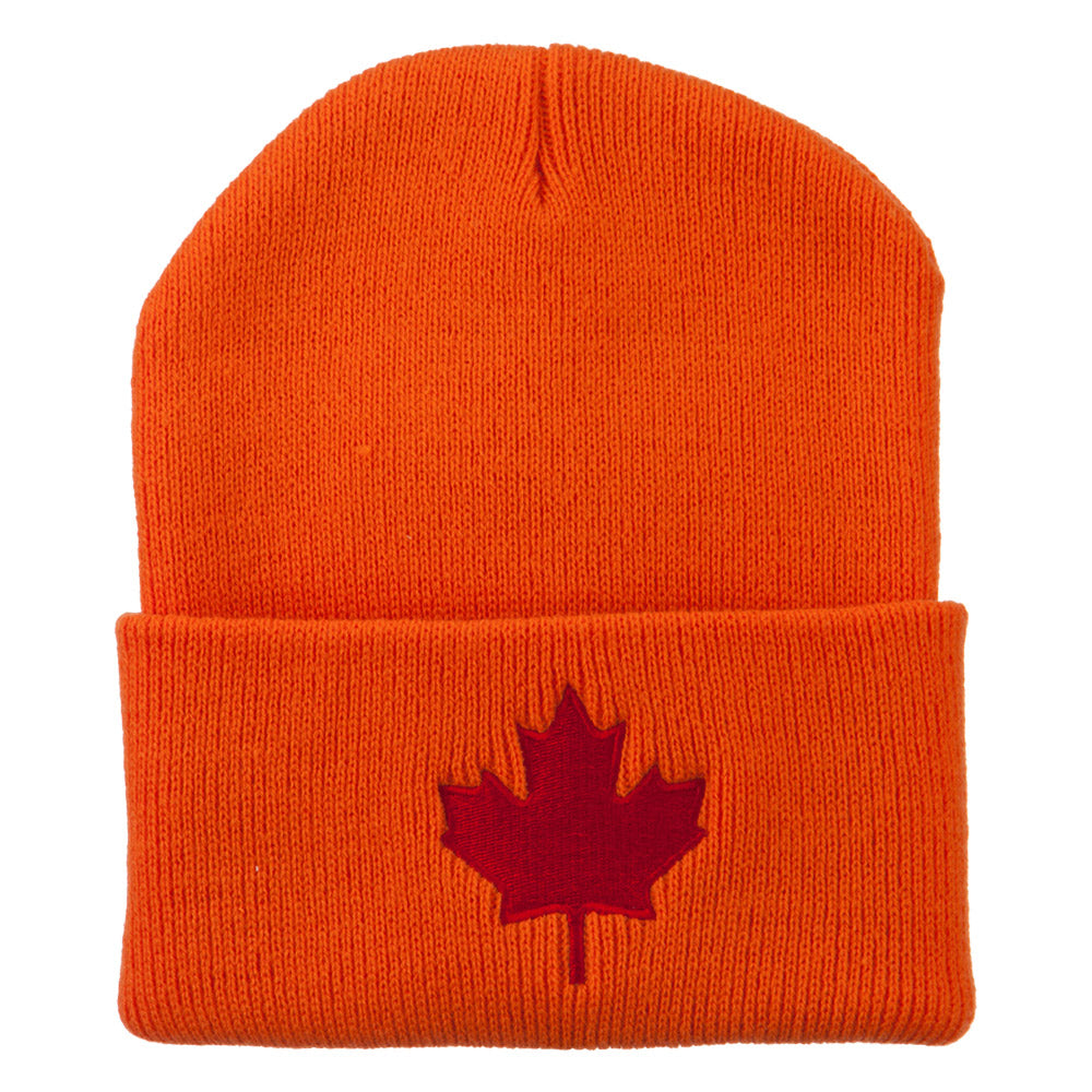Canada Maple Leaf Embroidered Long Beanie - Orange OSFM