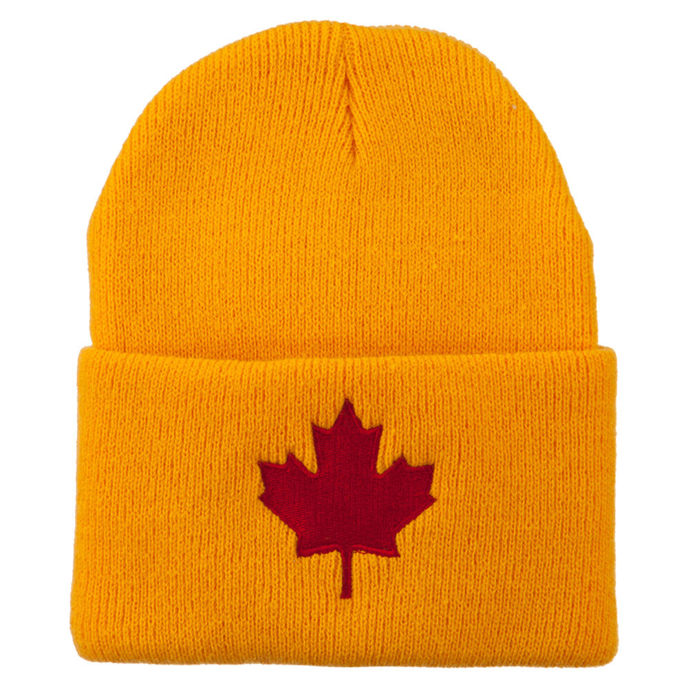 Canada Maple Leaf Embroidered Long Beanie - Yellow OSFM