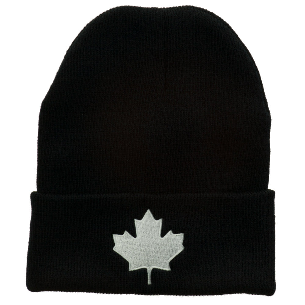 Canada Maple Leaf Embroidered Long Beanie - Black White OSFM