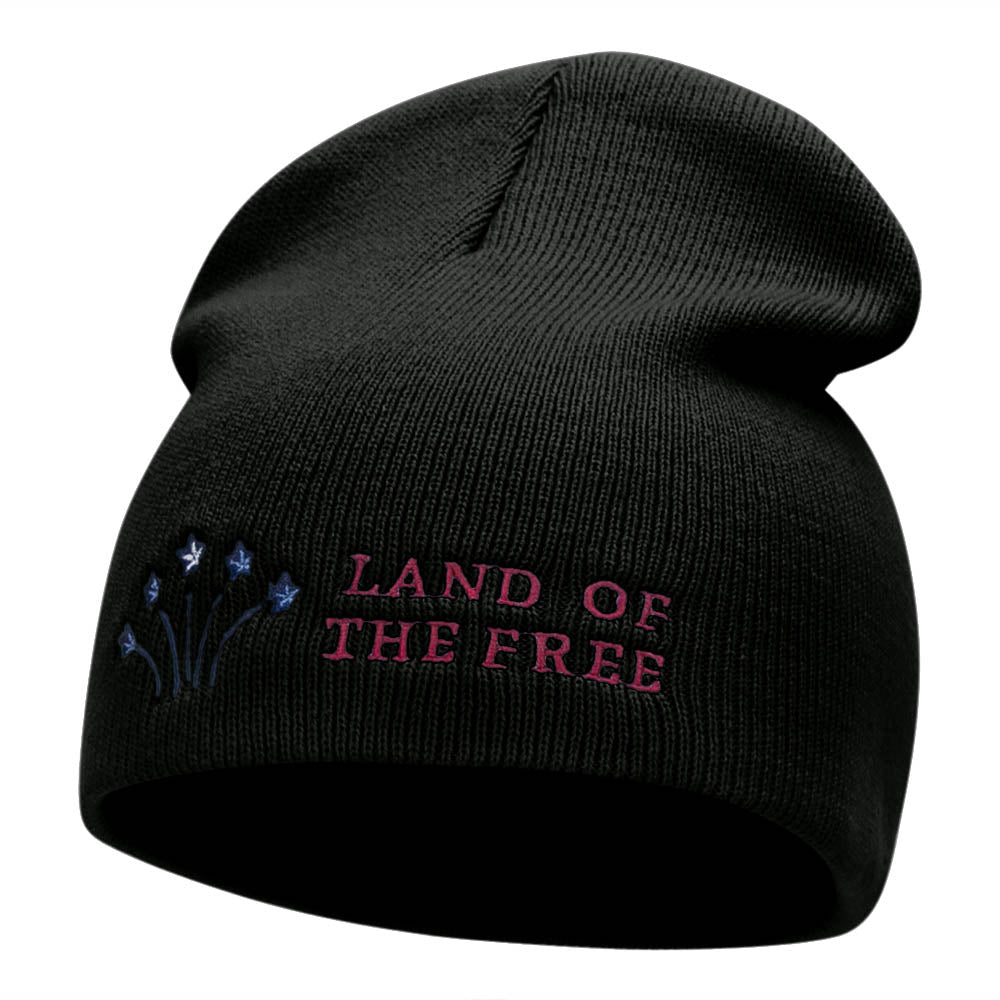 Freedom Reigns Phrase Embroidered Short Knitted Beanie - Black OSFM