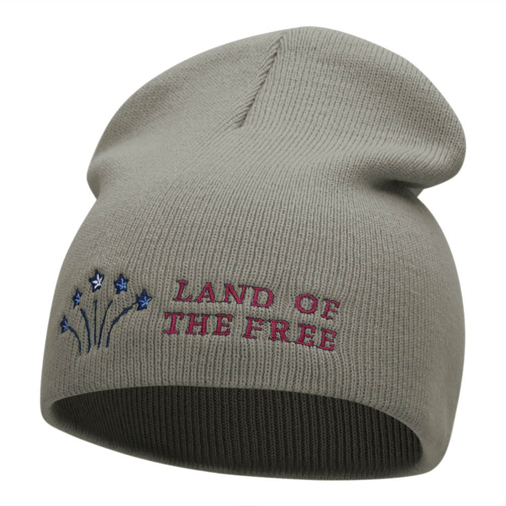 Freedom Reigns Phrase Embroidered Short Knitted Beanie - Grey OSFM