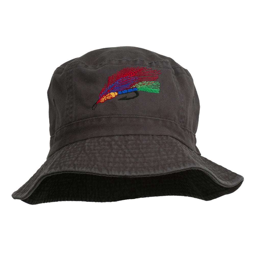 Fly Fishing Embroidered Pigment Dyed Bucket Hat - Charcoal OSFM