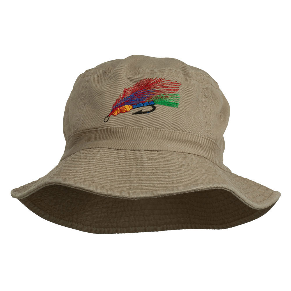 Fly Fishing Embroidered Pigment Dyed Bucket Hat - Khaki OSFM