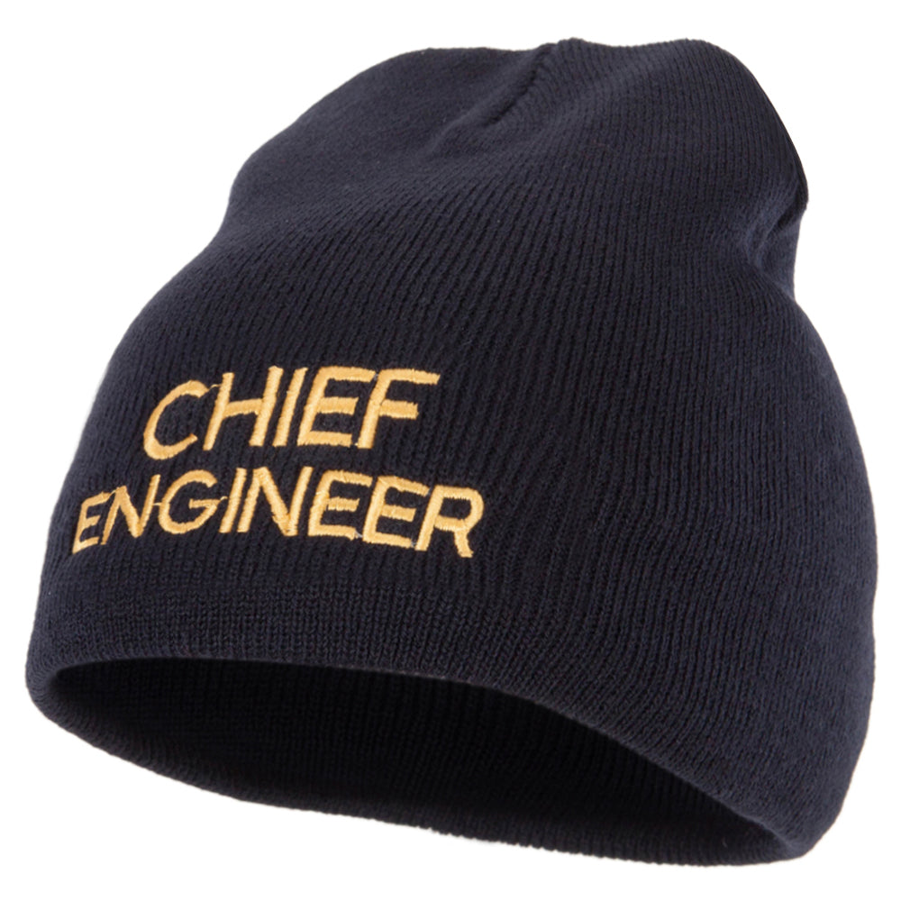Chief Engineer Embroidered 8 Inch Knitted Short Beanie - Navy OSFM