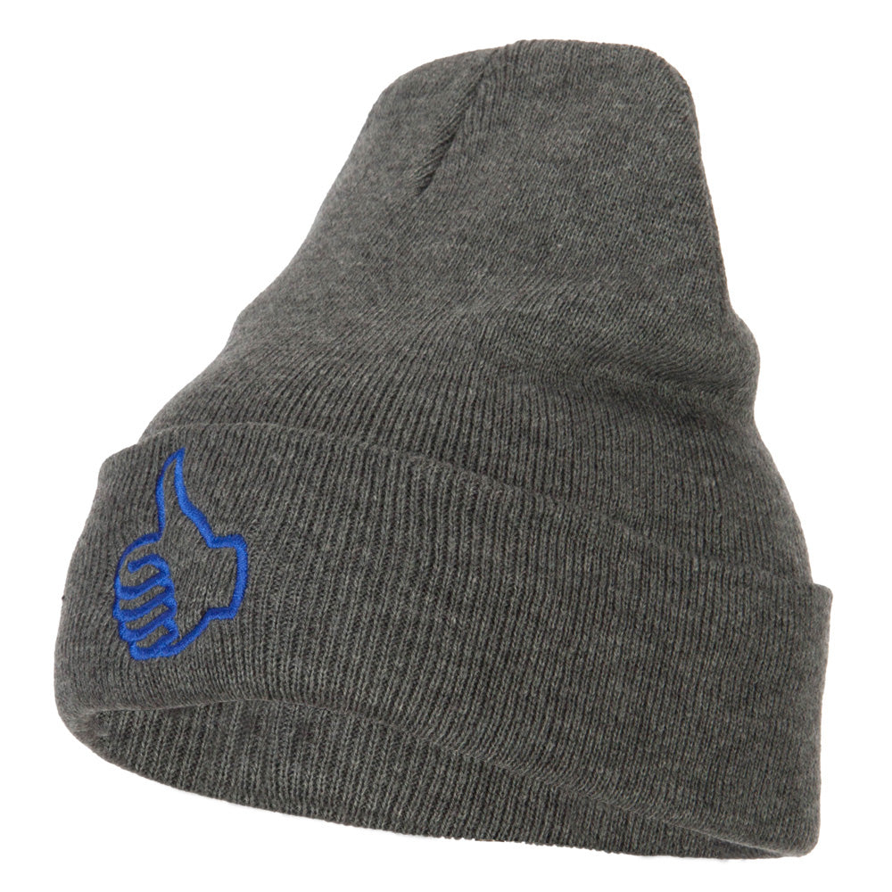Facebook Thumbs Up Embroidered Long Beanie - Dk Grey OSFM