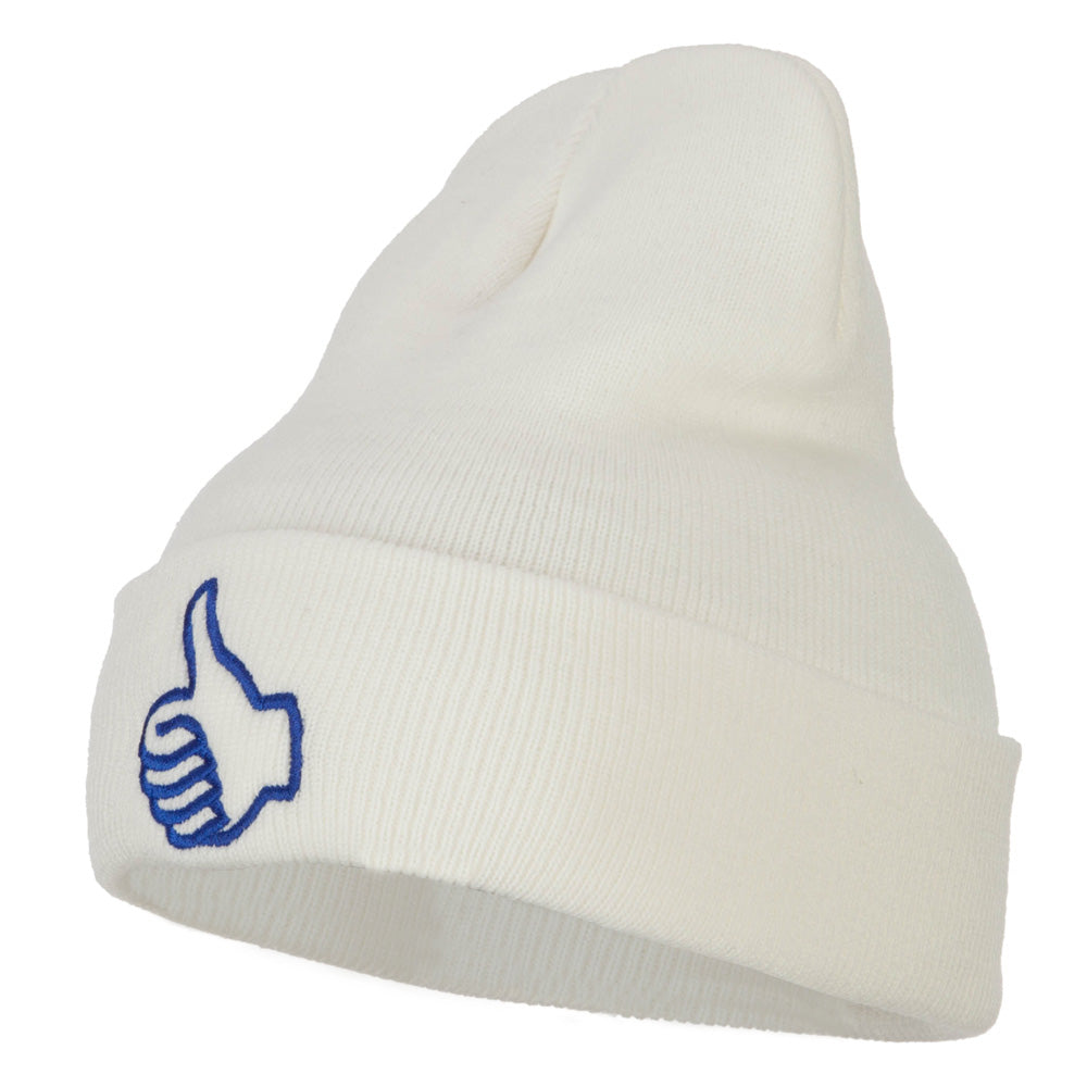 Facebook Thumbs Up Embroidered Long Beanie - White OSFM