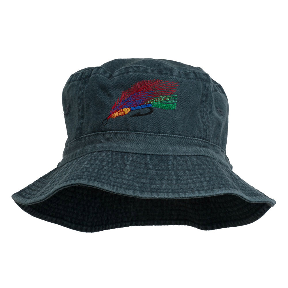 Fly Fishing Embroidered Pigment Dyed Bucket Hat - Navy OSFM