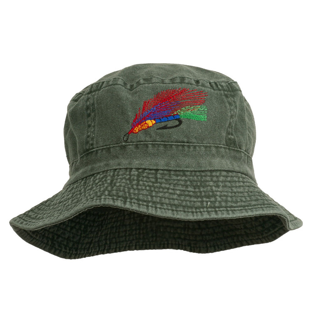 Fly Fishing Embroidered Pigment Dyed Bucket Hat - Green OSFM