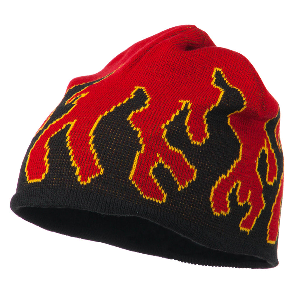 Knit Beanie with Flames - Red Black Gold OSFM
