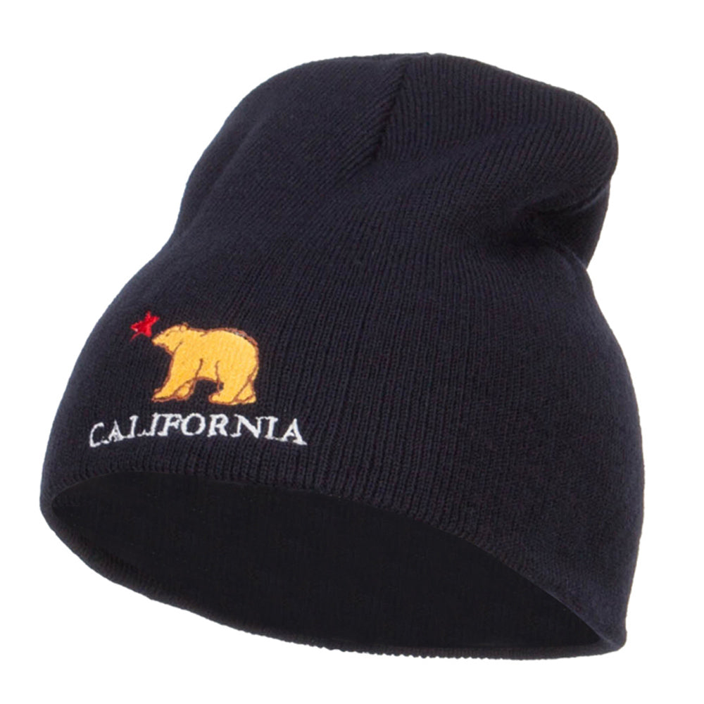 California Bear Embroidered Short Beanie - Navy OSFM