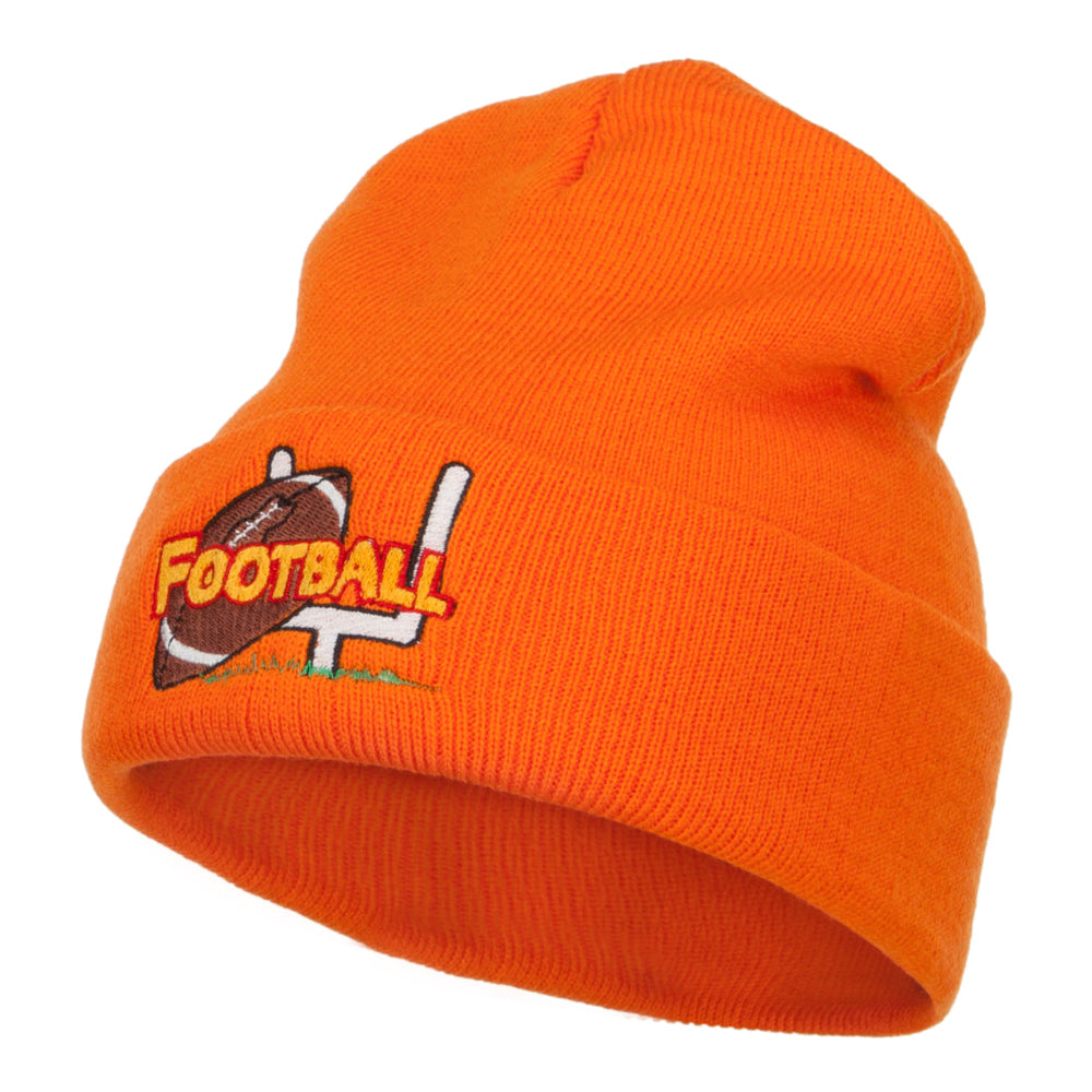 Football Field Goal Embroidered Long Beanie - Orange OSFM
