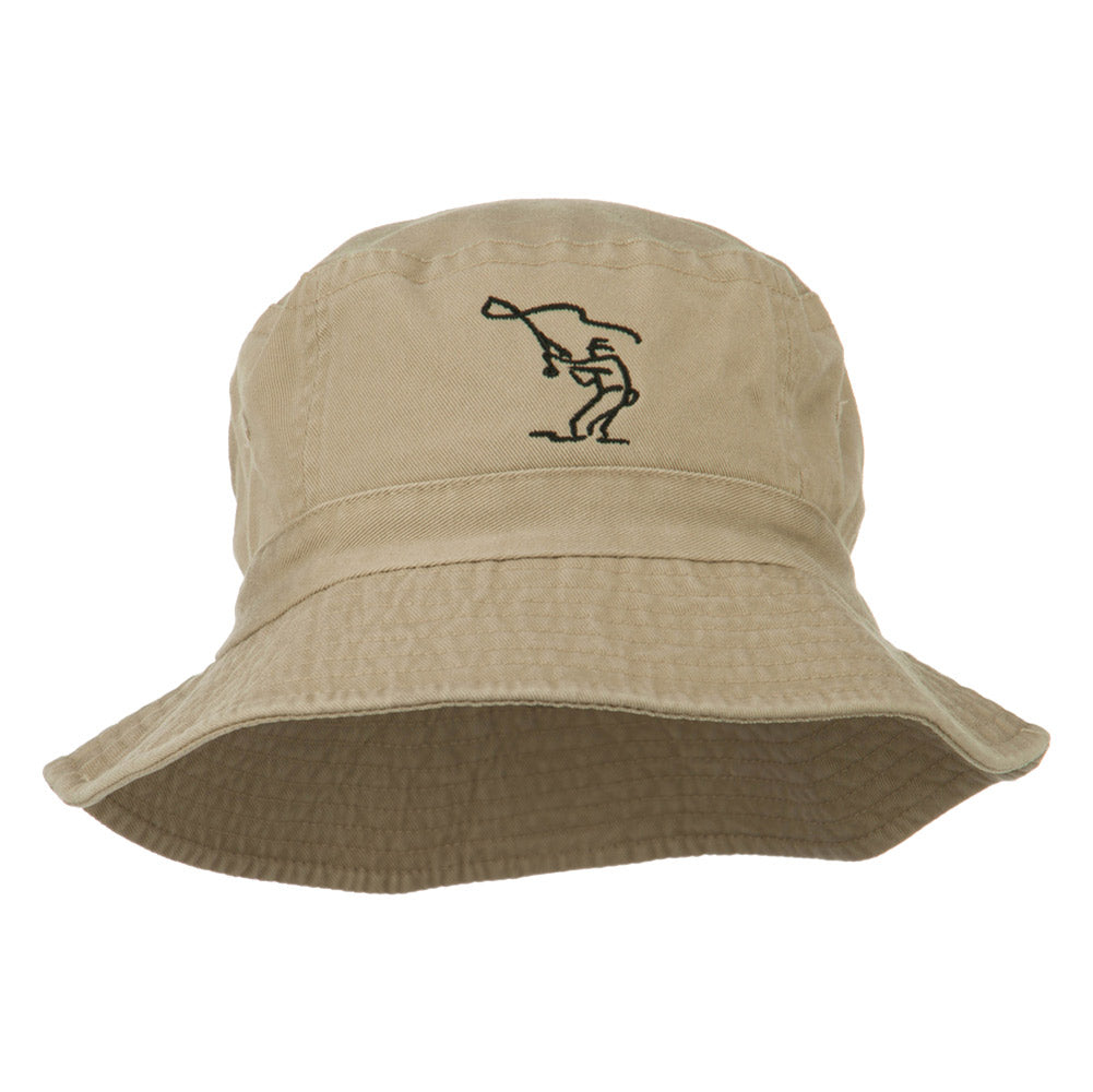 Fly Fishing Outline Bucket Hat - Khaki OSFM