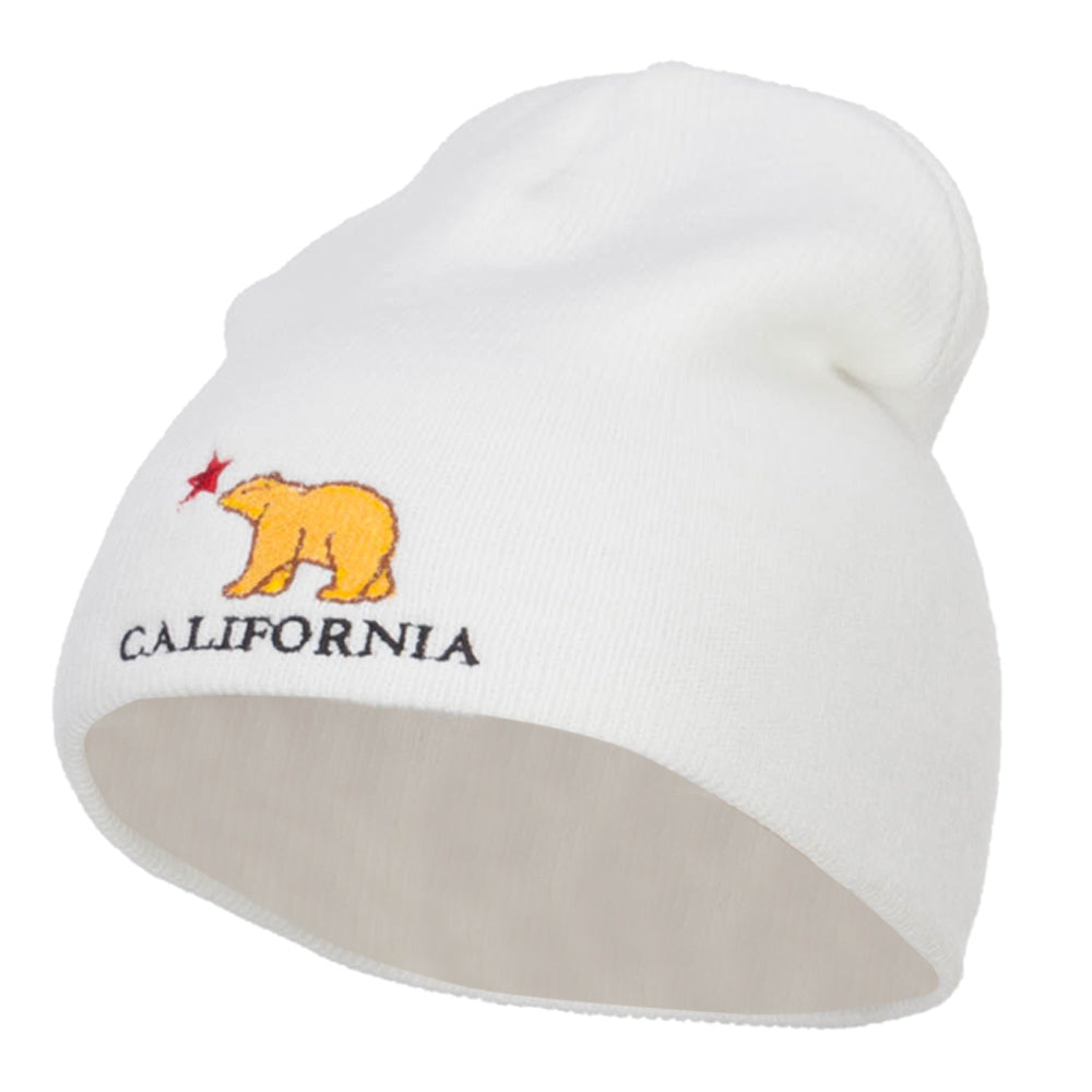 California Bear Embroidered Short Beanie - White OSFM
