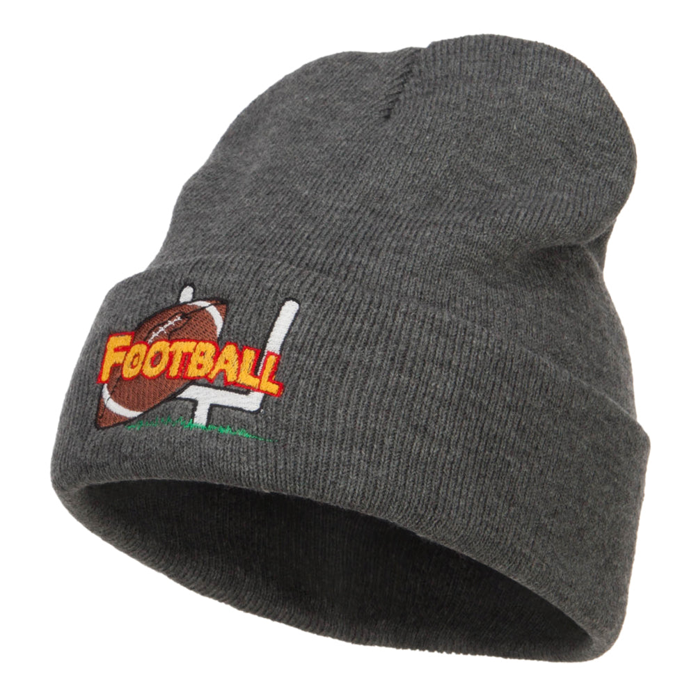 Football Field Goal Embroidered Long Beanie - Dk Grey OSFM