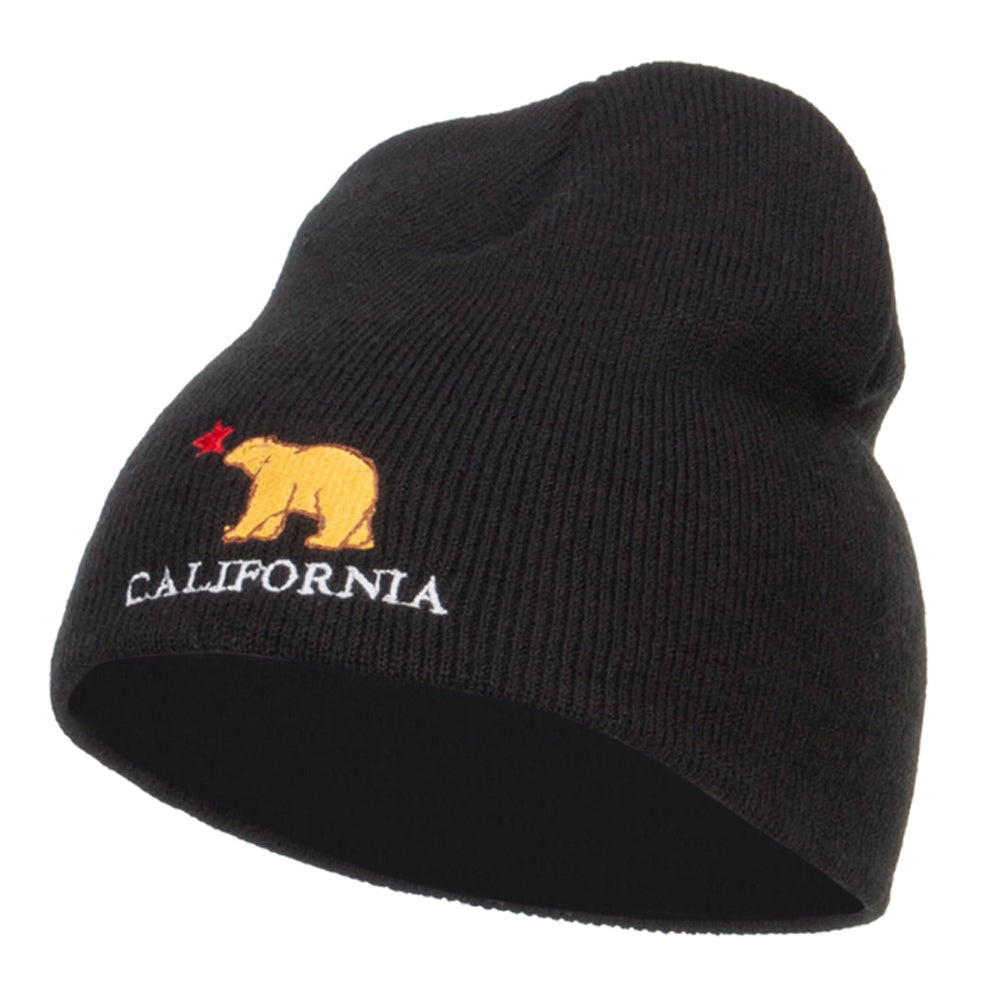 California Bear Embroidered Short Beanie - Black OSFM