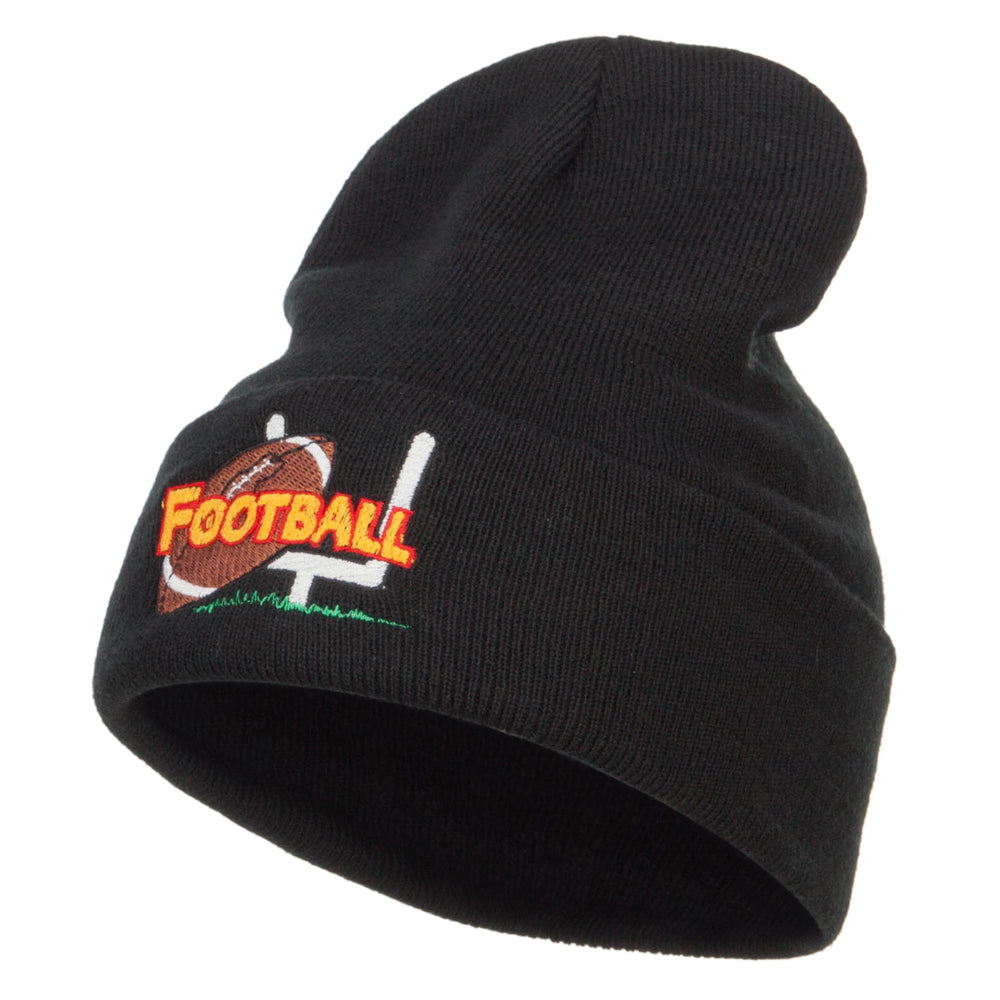 Football Field Goal Embroidered Long Beanie - Black OSFM