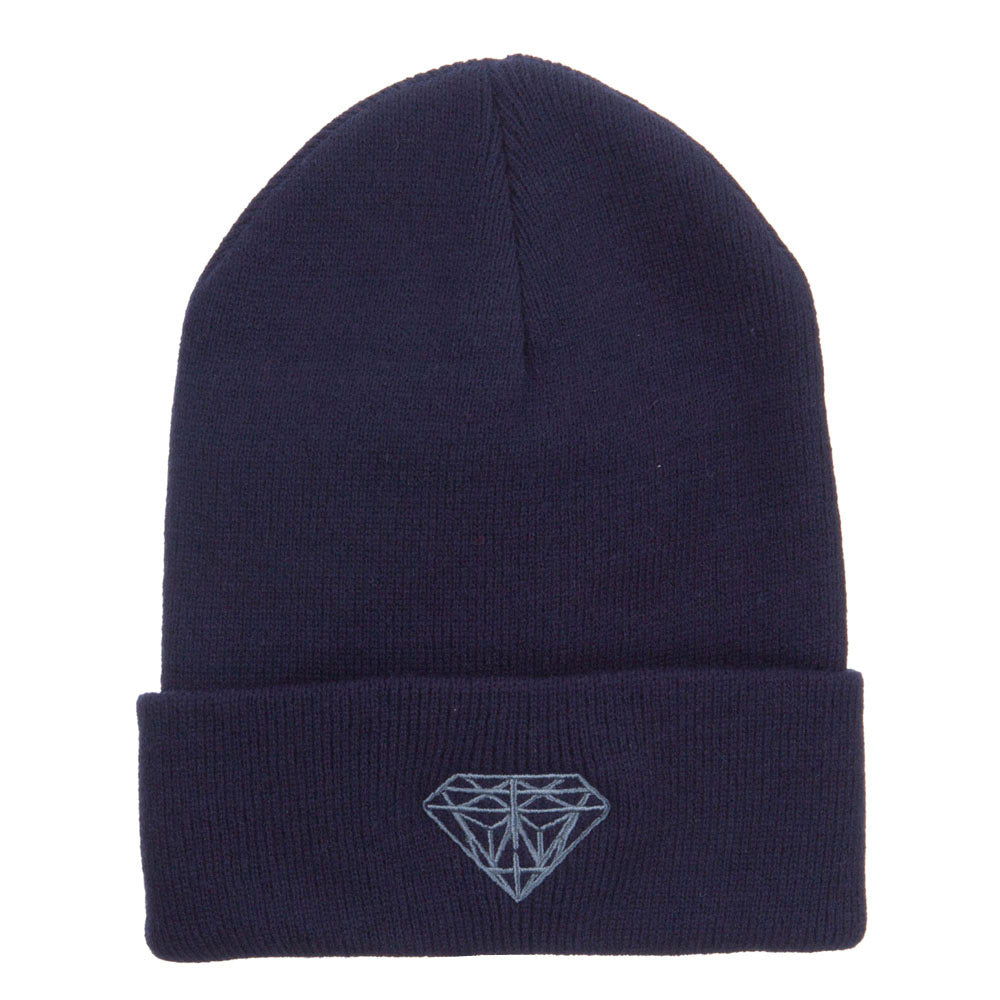 Big Size Grey Diamond Embroidered Long Beanie - Navy XL-3XL