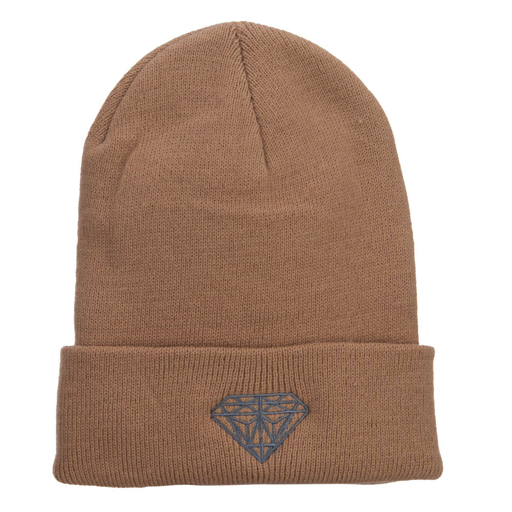 Big Size Grey Diamond Embroidered Long Beanie - Sand XL-3XL