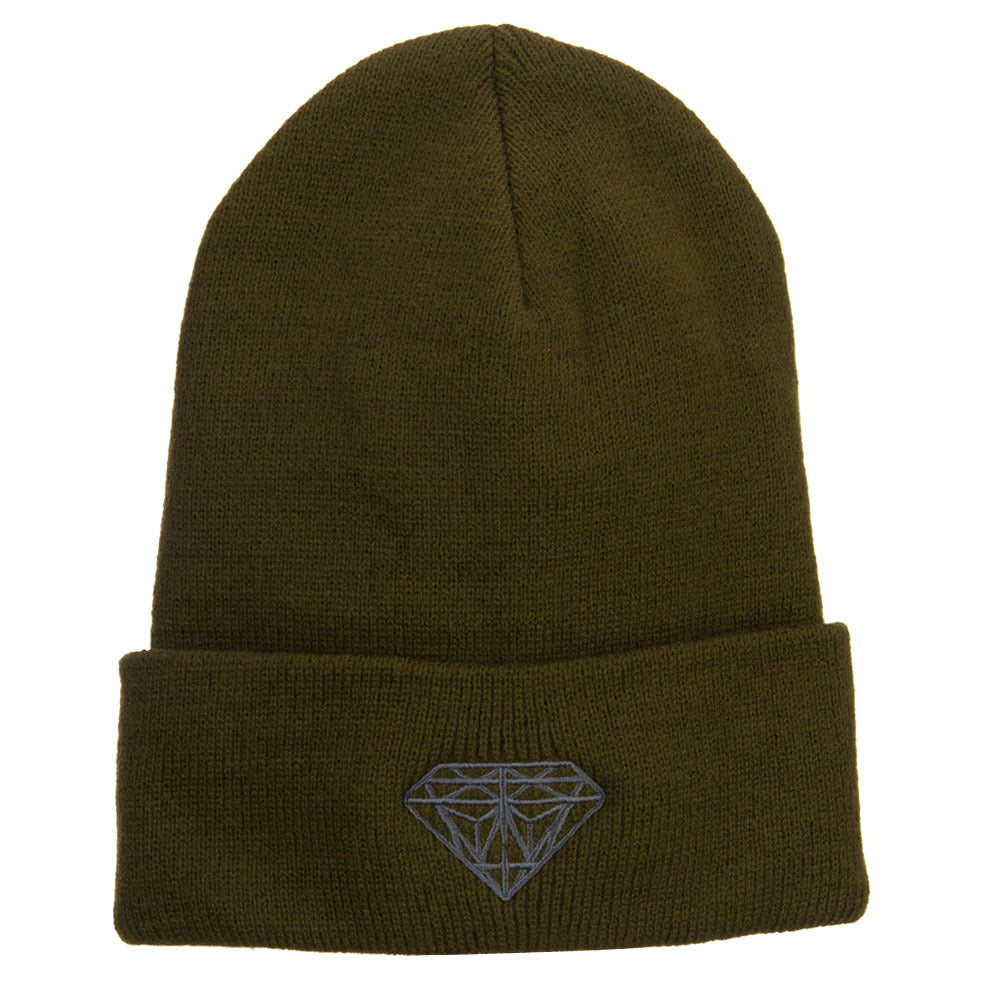 Big Size Grey Diamond Embroidered Long Beanie - Olive XL-3XL