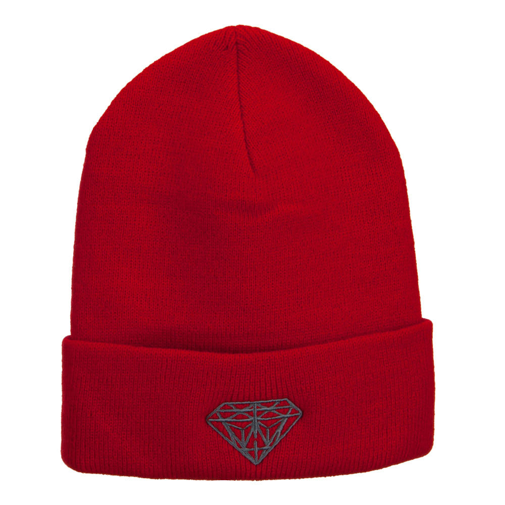 Big Size Grey Diamond Embroidered Long Beanie - Red XL-3XL