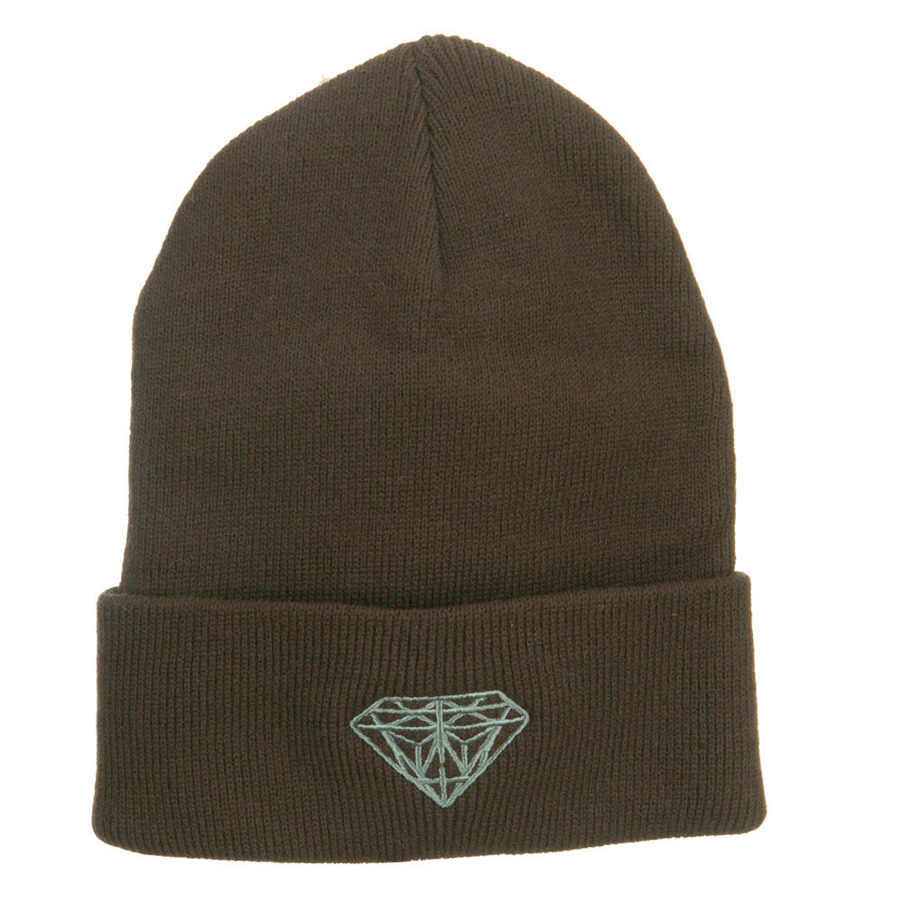 Big Size Grey Diamond Embroidered Long Beanie - Brown XL-3XL