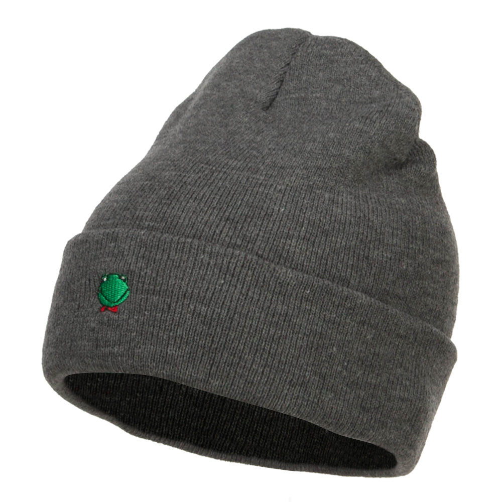 Mini Frog Embroidered Long Beanie - Dk Grey OSFM