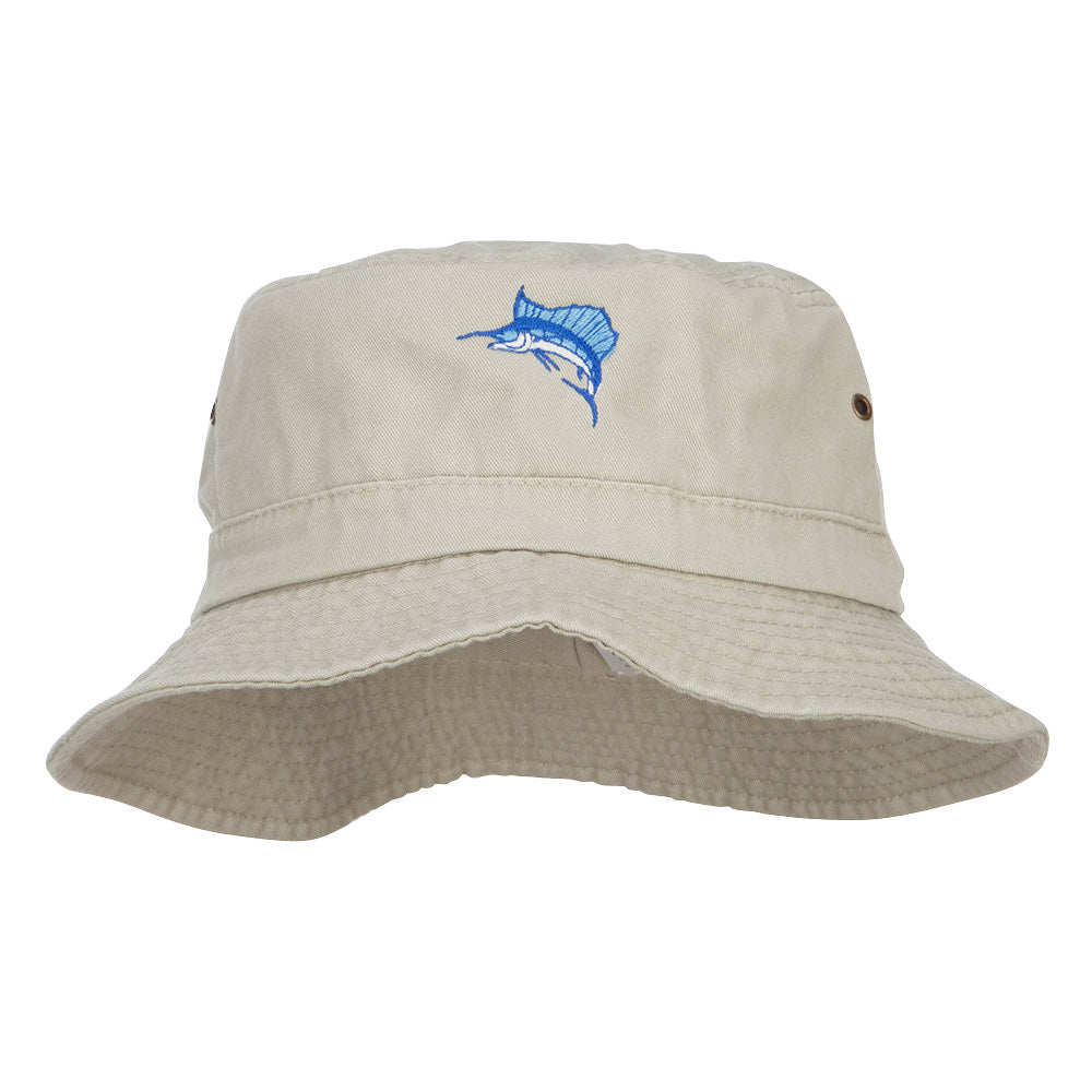 Sailfish Embroidered Big Size Washed Bucket Hat - Beige XL-2XL