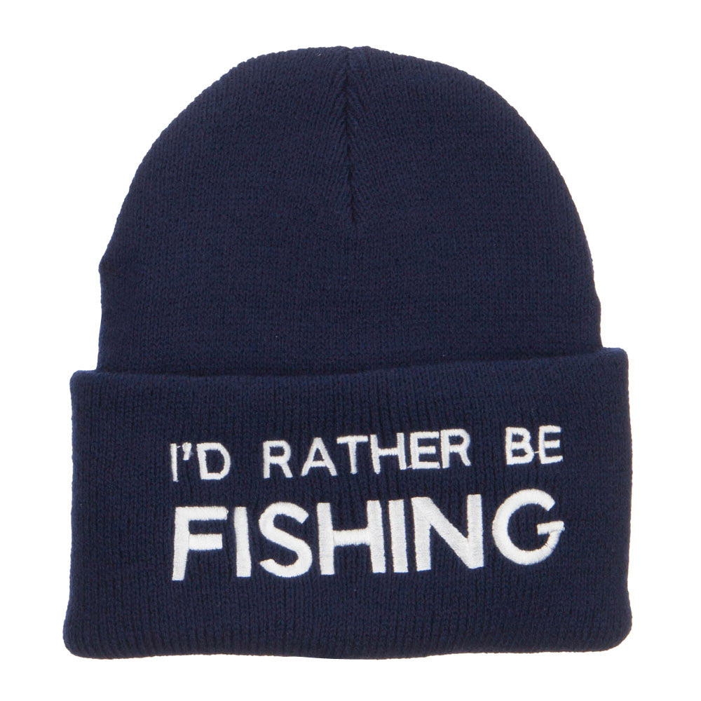 I&#039;d Rather Be Fishing Embroidered Cuff Beanie - Navy OSFM